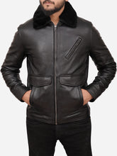 Load image into Gallery viewer, George Shearling Collar Black Leather Jacket