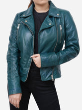 Load image into Gallery viewer, Gabriella Vintage Style Green Leather Biker Jacket