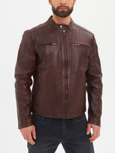 Lade das Bild in den Galerie-Viewer, Men Café Racer Brown Leather Jacket