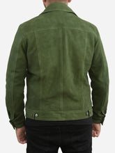 Load image into Gallery viewer, Green Suede Leather Trucker Jacket For Men