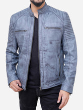 Load image into Gallery viewer, Men Vintage Grey Leather Motorcycle Jacket