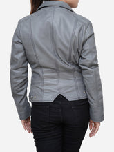 Load image into Gallery viewer, Women Grey Leather Motorcycle Jacket
