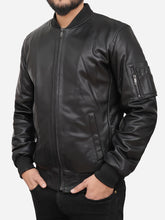 Lade das Bild in den Galerie-Viewer, Black Bomber Genuine Leather Jacket For Men