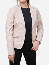 Load image into Gallery viewer, Genuine Leather Slim Fit Light Pink Blazer For Women