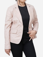 Load image into Gallery viewer, Genuine Leather Women Slim Fit Light Pink Blazer