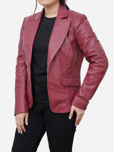 Load image into Gallery viewer, Women Real Maroon Leather Fitted Blazer