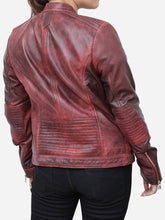 Load image into Gallery viewer, women maroon leather jacket