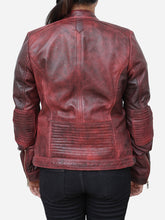 Load image into Gallery viewer, women maroon Biker leather jacket