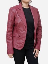 Load image into Gallery viewer, Real Maroon Leather Fitted Style Blazer For Women