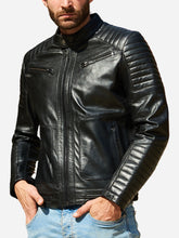 Load image into Gallery viewer, Albert Vintage Black Cafe Racer Leather Jacket