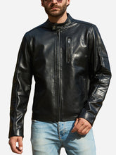 Load image into Gallery viewer, Edgy Style Black Genuine Leather Biker Jacket For Men