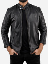 Lade das Bild in den Galerie-Viewer, Alfredo Black Cafe Racer Vintage Leather Jacket