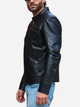 Load image into Gallery viewer, Men Fitted Sheepskin Black Racer Leather Jacket