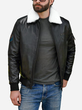 Lade das Bild in den Galerie-Viewer, Men Black Leather Aviator Jacket