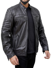 Load image into Gallery viewer, Men Black Padded Design Classic Biker Leather Jacket