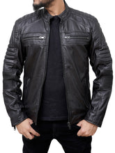 Load image into Gallery viewer, Black Cafe Racer Classic Leather Moto Jacket For Men