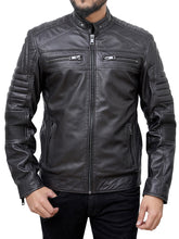 Load image into Gallery viewer, Raymond Padded Black Vintage Leather Motorcycle Jacket