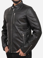 Load image into Gallery viewer, Men Moto Black Snap Tab Collar Leather Jacket