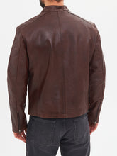 Lade das Bild in den Galerie-Viewer, Men Genuine Leather Brown Cafe Racer Motorcycle Jacket