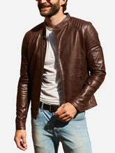 Load image into Gallery viewer, mens brown leather jacket