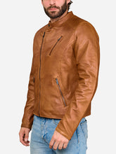 Lade das Bild in den Galerie-Viewer, Brown Motorcycle Leather Jacket For Men