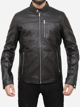 Load image into Gallery viewer, Men Cafe Racer Black Leather Jacket