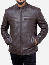 Lade das Bild in den Galerie-Viewer, Brown Leather Cafe Style Motorcycle Jacket For Men