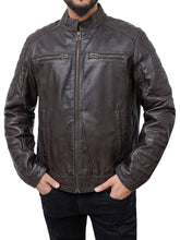 Lade das Bild in den Galerie-Viewer, Casual Cafe Racer Brown Leather Jacket