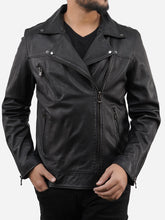 Load image into Gallery viewer, Marcus Black Sheepskin Real Leather Motorcycle Jacket