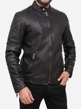Load image into Gallery viewer, Men Casual Black Cafe Racer Leather Jacket