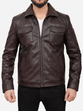 Load image into Gallery viewer, Men Brown Cafe Racer Leather Jacket