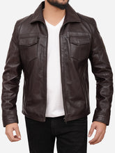 Load image into Gallery viewer, Men Casual Brown Cafe Racer Leather Jacket
