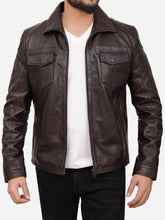 Load image into Gallery viewer, Men Casual Brown Cafe Racer Leather Jacket