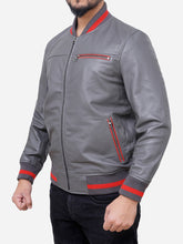 Load image into Gallery viewer, Casual Grey Bomber Men Leather Jacket