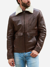 Lade das Bild in den Galerie-Viewer, Aviator Style Designer Brown Leather Jacket