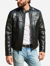 Load image into Gallery viewer, Black Classic Motorcycle Leather Jacket For Men