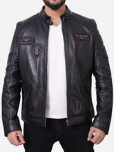 Load image into Gallery viewer, Chester Black Leather Jacket With Patches
