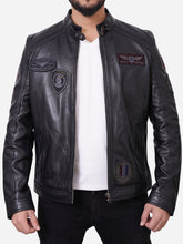 Load image into Gallery viewer, Chester Black Leather Jacket With Patches