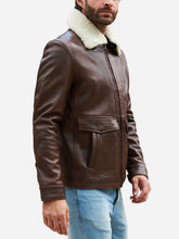 Lade das Bild in den Galerie-Viewer, Aviator Style Designer Brown Shearling Jacket For Men
