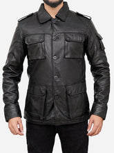 Load image into Gallery viewer, Men Classic Sheepskin Vintage Black Leather Jacket