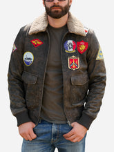 Lade das Bild in den Galerie-Viewer, Schwarze Lederjacke George mit Shearling-Kragen
