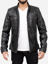 Load image into Gallery viewer, Men Slim Fit Black Vintage Designer Leather Jacket