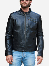 Load image into Gallery viewer, Men Casual Black Leather Biker Jacket