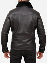 Load image into Gallery viewer, Shearling Collar Black Leather Jacket For Men
