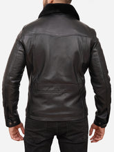 Load image into Gallery viewer, Shearling Collar Black Leather Jacket For Men