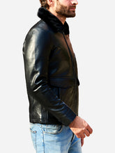 Load image into Gallery viewer, Flight Bomber Shearling Black Leather Jacket For Men