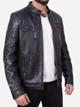 Load image into Gallery viewer, Chester Pilot Black Leather Slim Fit Jacket With Patches
