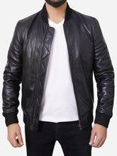 Load image into Gallery viewer, Men Genuine Black Fitted Style Bomber Leather Jacket
