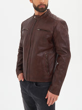 Lade das Bild in den Galerie-Viewer, Genuine Leather Brown Cafe Racer Motorcycle Jacket For Men