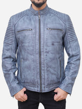 Load image into Gallery viewer, Vintage Grey Leather Motorcycle Jacket For Men